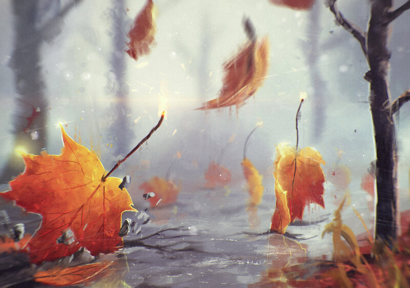 Fallen Leaves in Forest — Orange