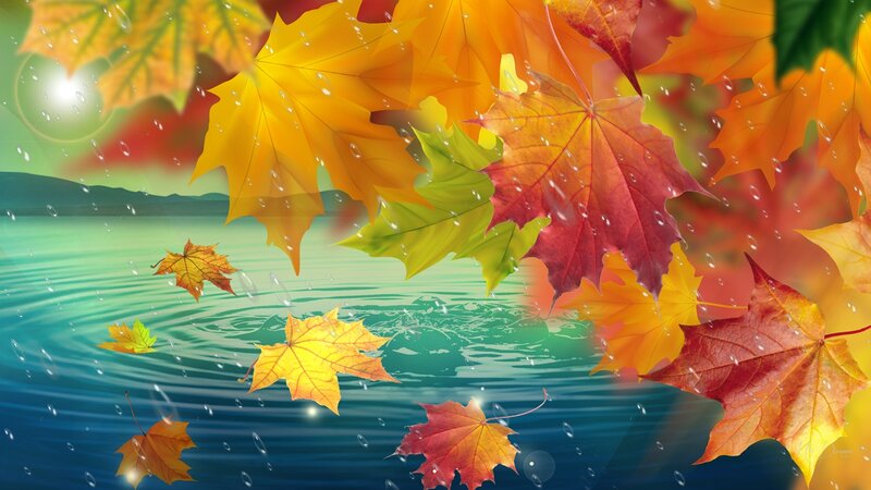 Fallen Maple Leaves — Yellow, Serene, Autumn, Digital Art