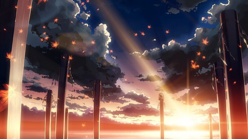Fallen Pillars at Sunset — Orange, Dramatic, Anime