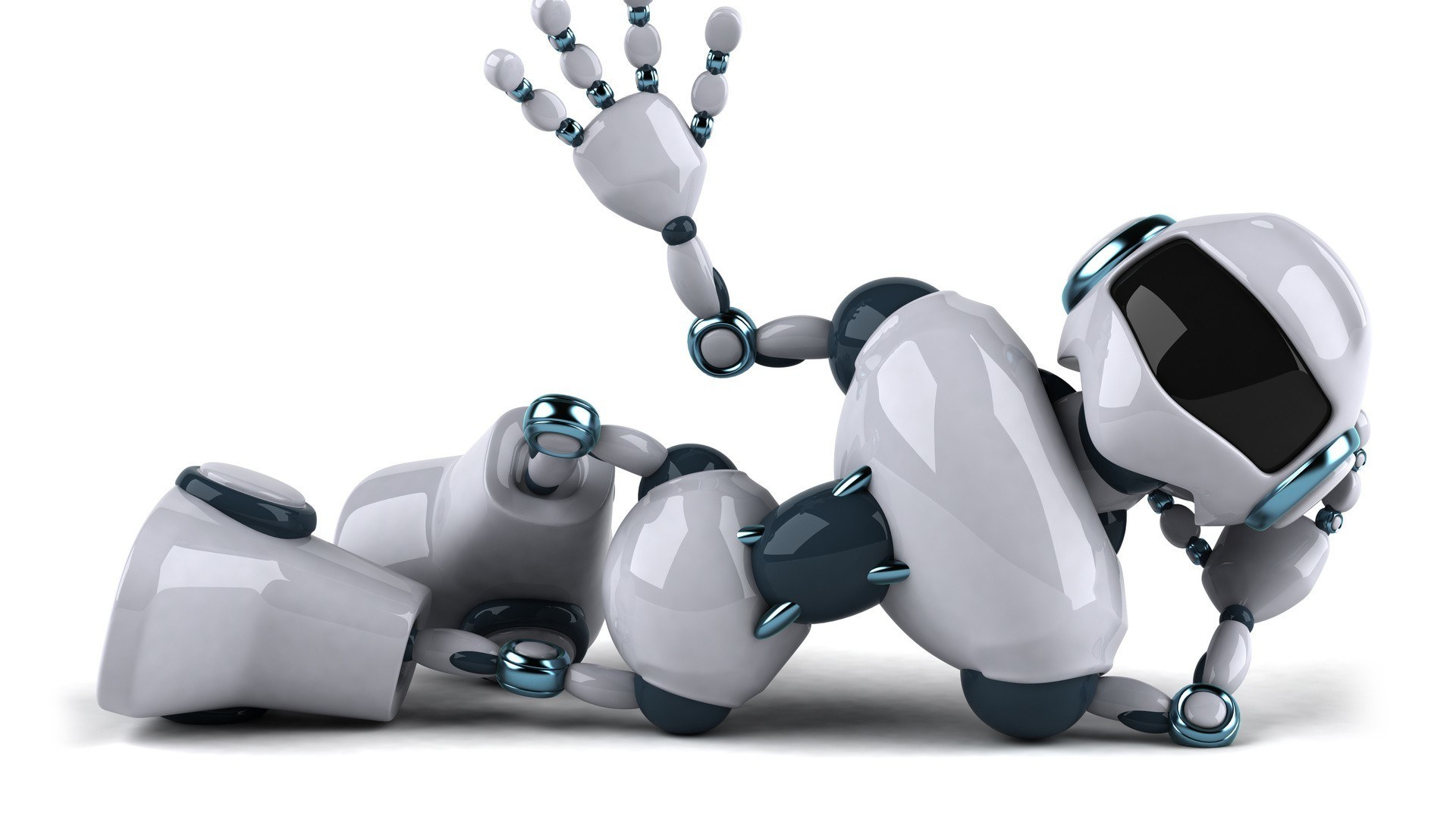 fallen robot reaching out