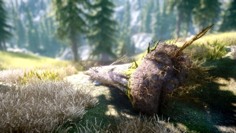 Fallen Tree in Forest — Green, Serene, Afternoon, 3d Render, Grass