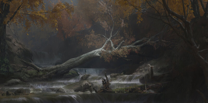 Fallen Tree over Stream — Brown