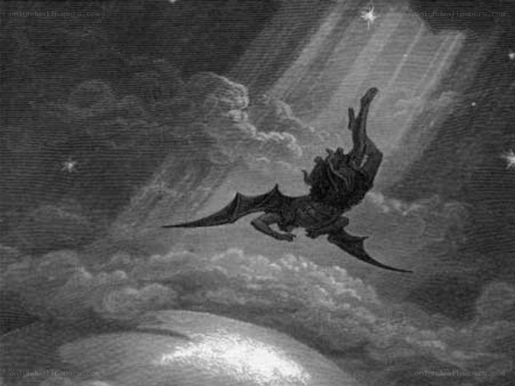 falling angel in dark sky