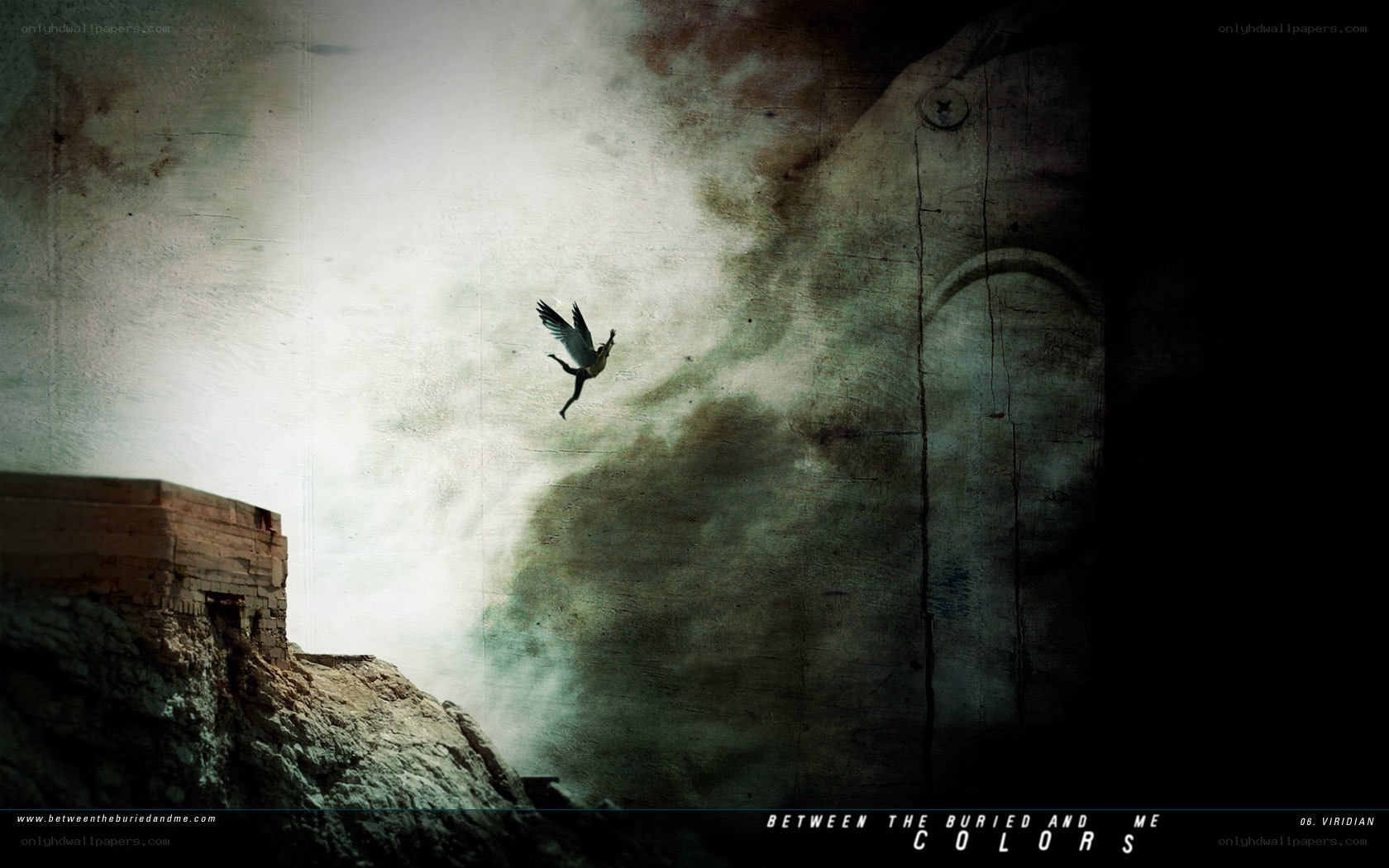 falling figure in a dark landscape