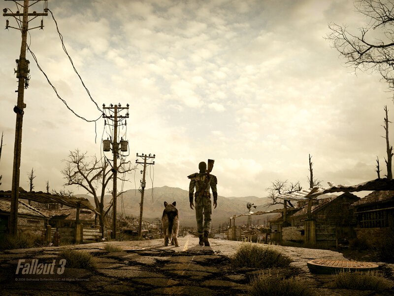 Fallout 3 character walking with dog