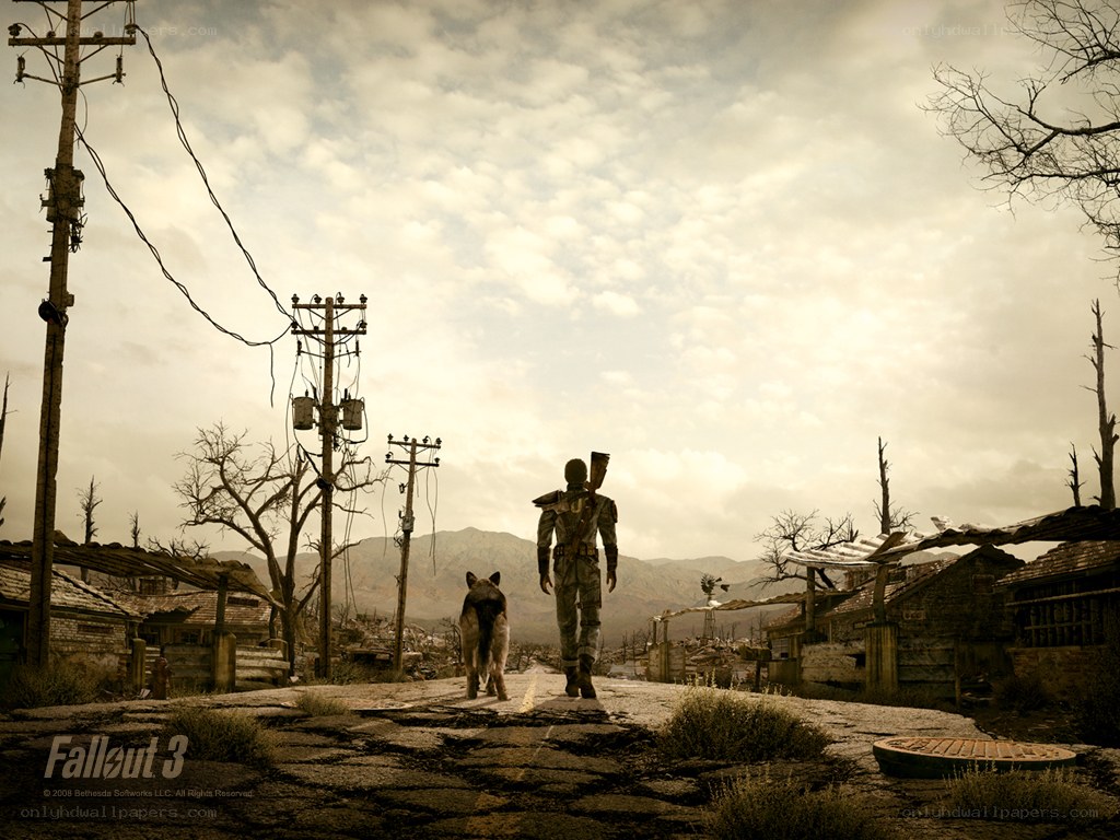 Fallout 3 character walking with dog