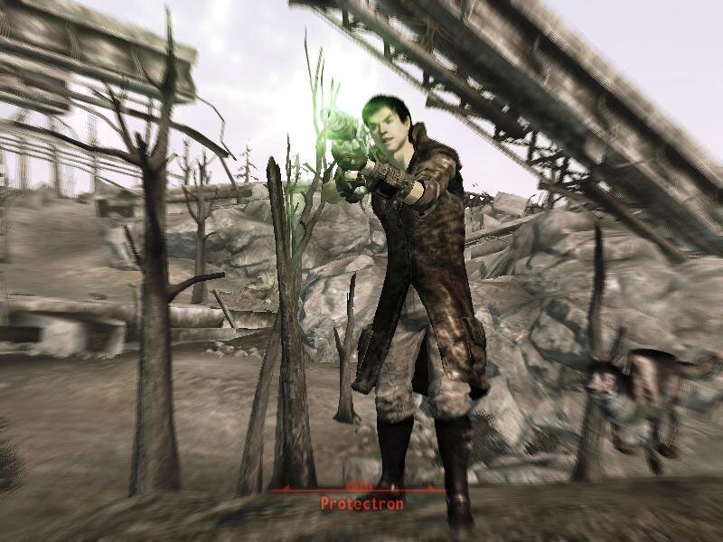 Fallout 3 character with proton pack