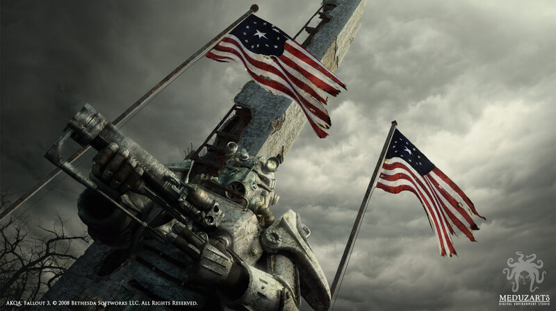 Fallout 3 game art with American flags