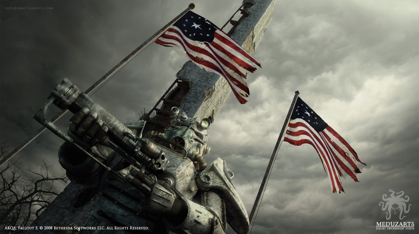 Fallout 3 game art with American flags