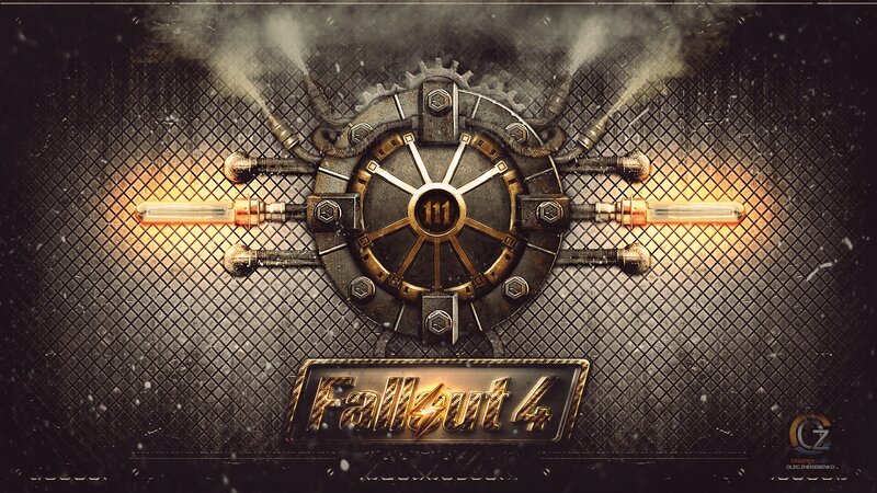 Fallout 4 Logo — Black, Dramatic, Digital Art, Gears