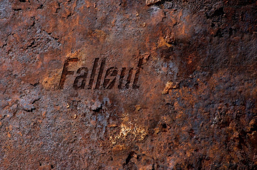 Fallout logo on rusted metal