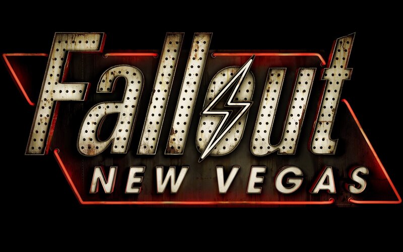 Fallout New Vegas Logo — Black, Dramatic, Digital Art, Neon Sign, Lightning Bolt, Text