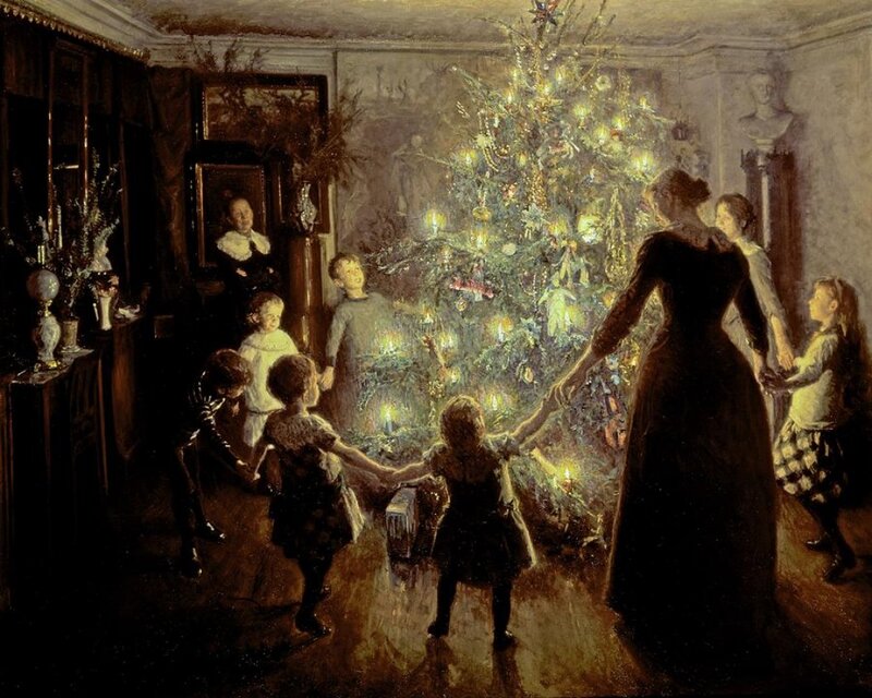 Family Around Christmas Tree — Brown