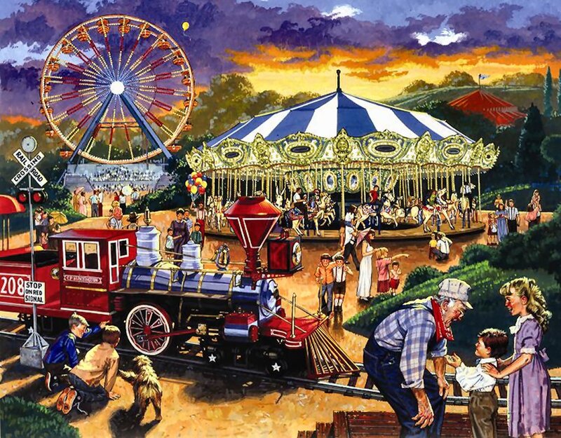 Family at Amusement Park — Blue