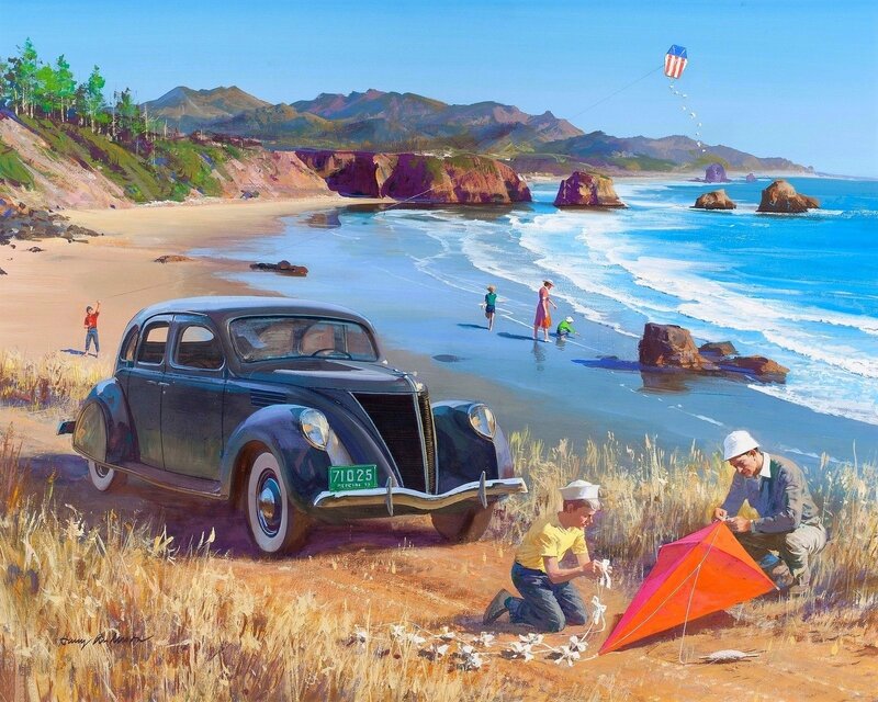 Family at Beach with Car