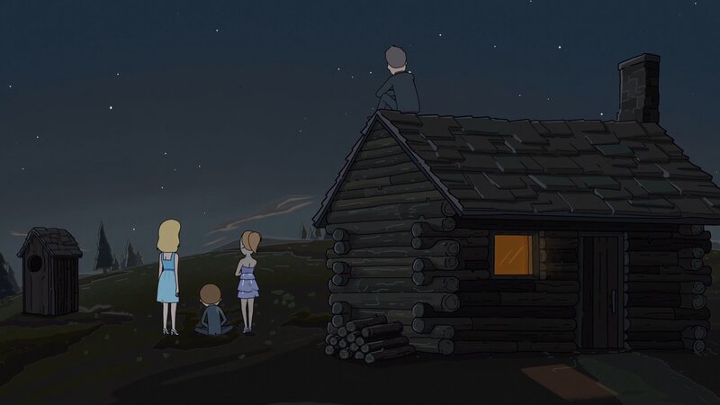 Family at Cabin — Dark Blue