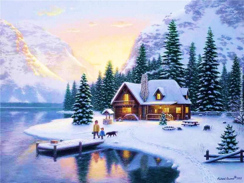 Family at Cabin in Winter