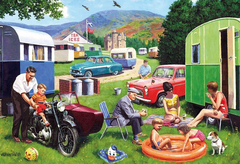 Family at Campsite — Green, Relaxed