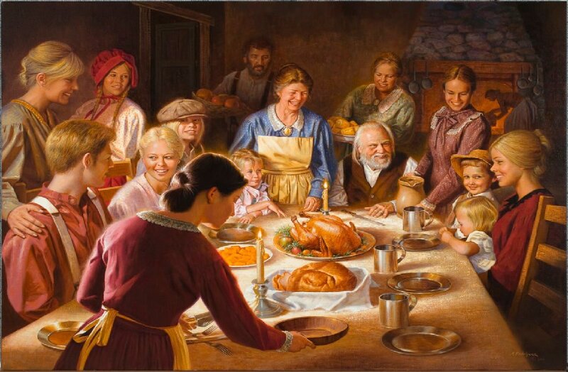 Family at Dinner Table — Brown, Warm, Night