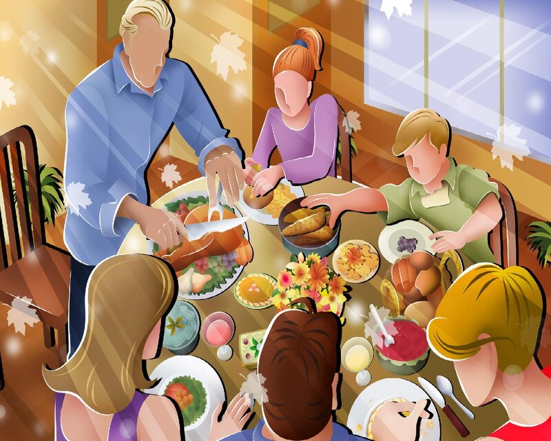 Family at Dinner Table — Brown, Warm
