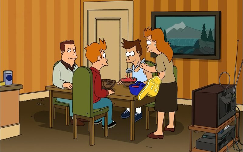 Family at Dinner Table — Orange