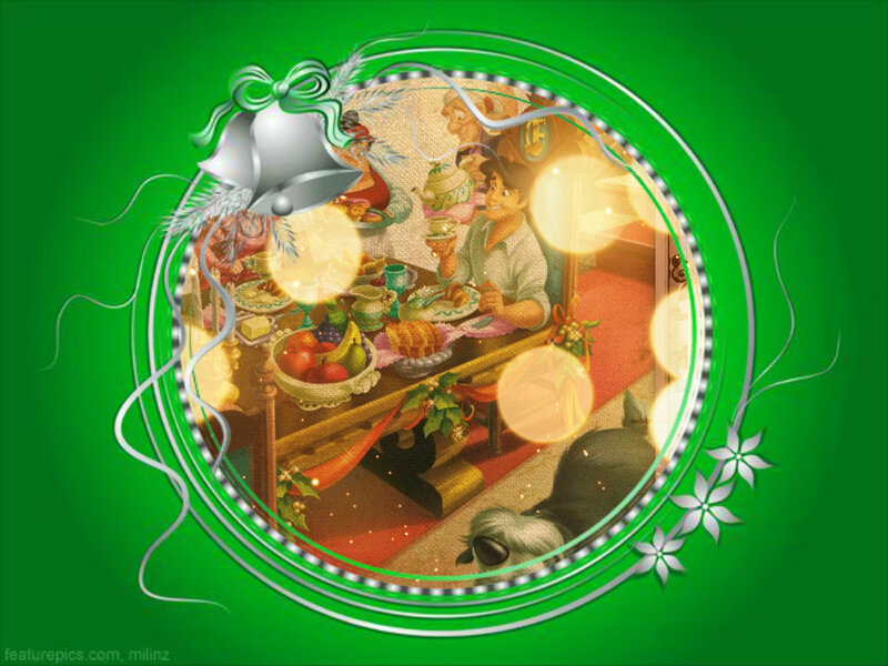 Family at Holiday Dinner — Green