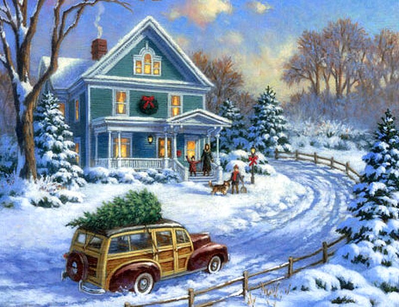 Family at House in Snow