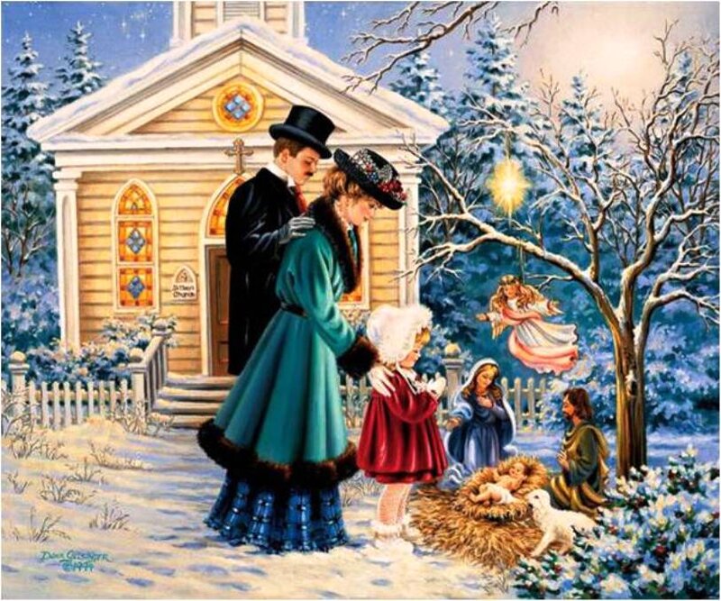 Family at Nativity Scene