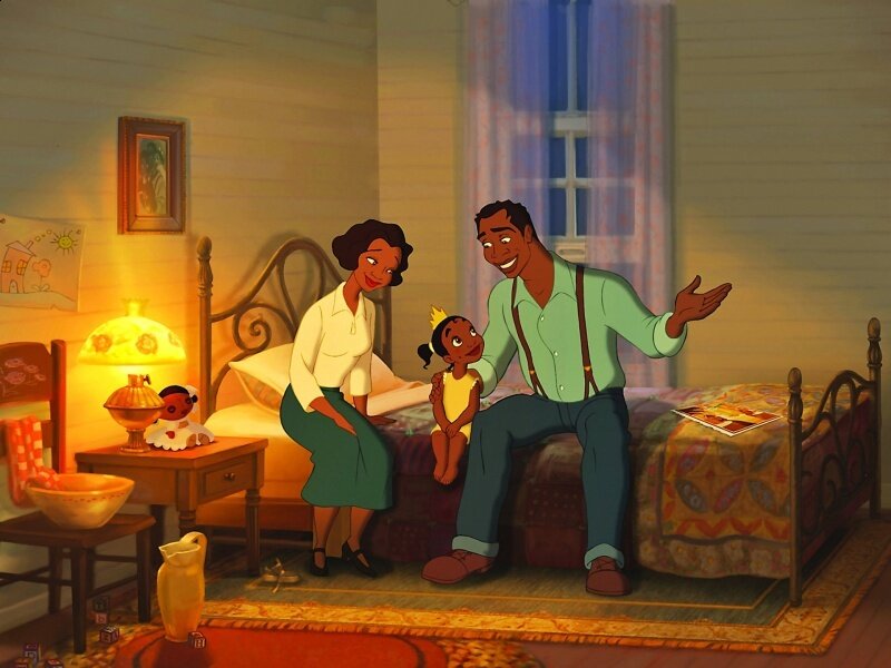 family bedtime story scene