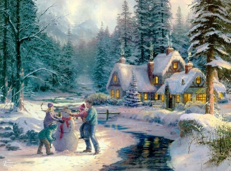 Family Building Snowman — White, Peaceful