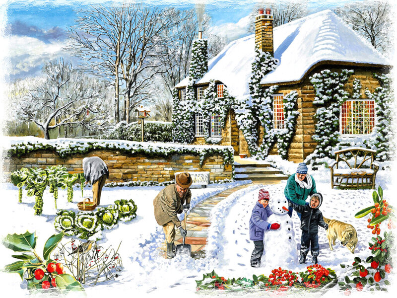 Family Building Snowman — White