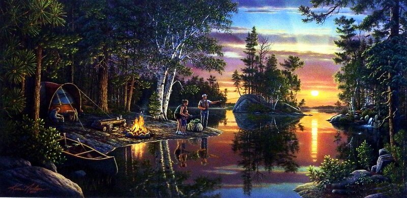 Family Camping by Lake — Orange