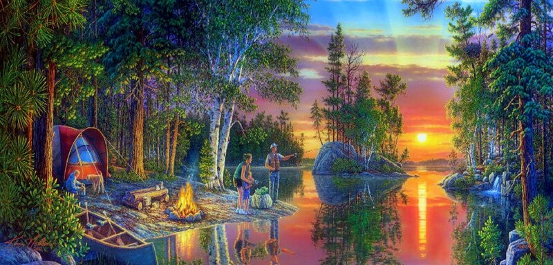 Family Camping by Lake