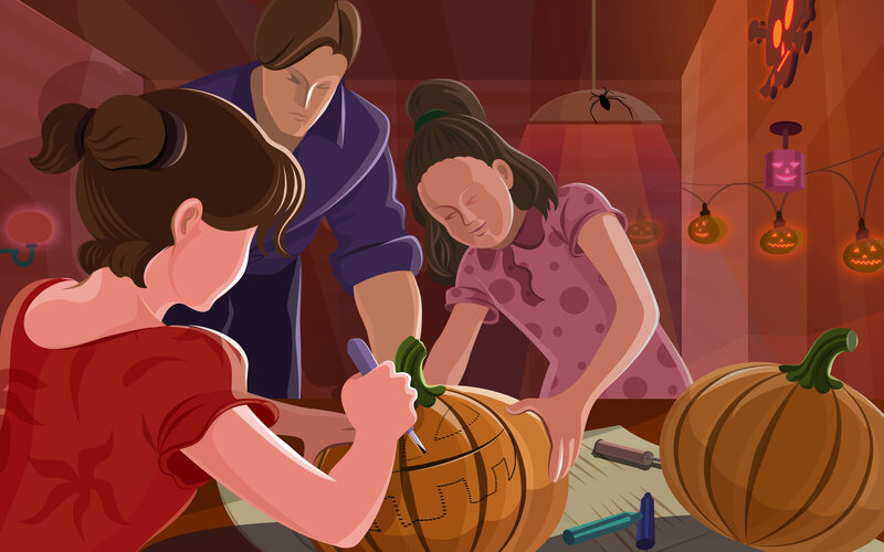 Family Carving Pumpkins