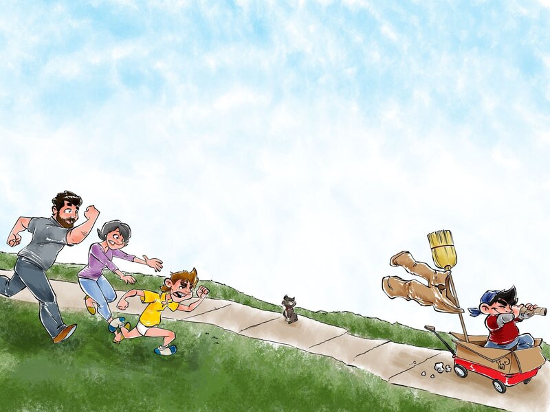 Family chases runaway wagon