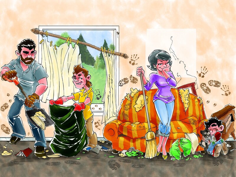 Family cleaning chaos