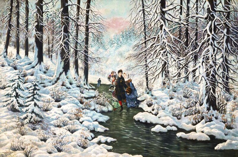Family Crossing Stream