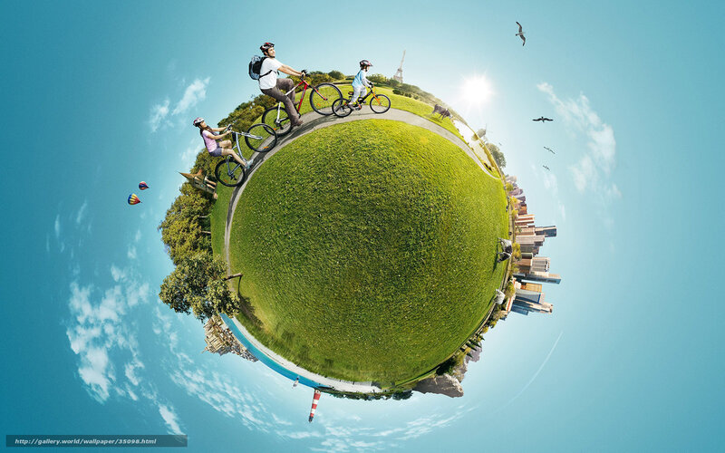 Family cycling on a tiny planet