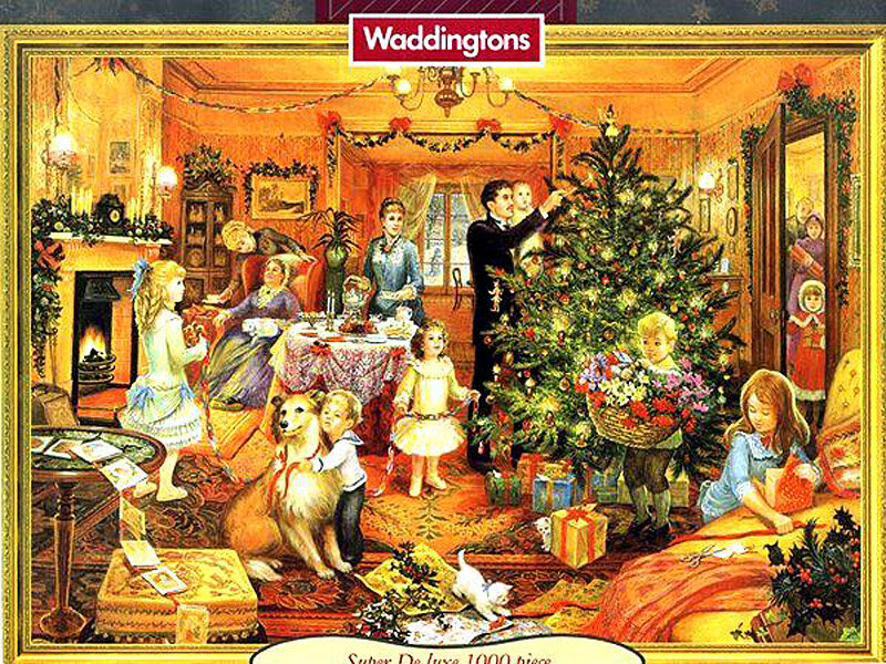 Family Decorating Christmas Tree — Gold