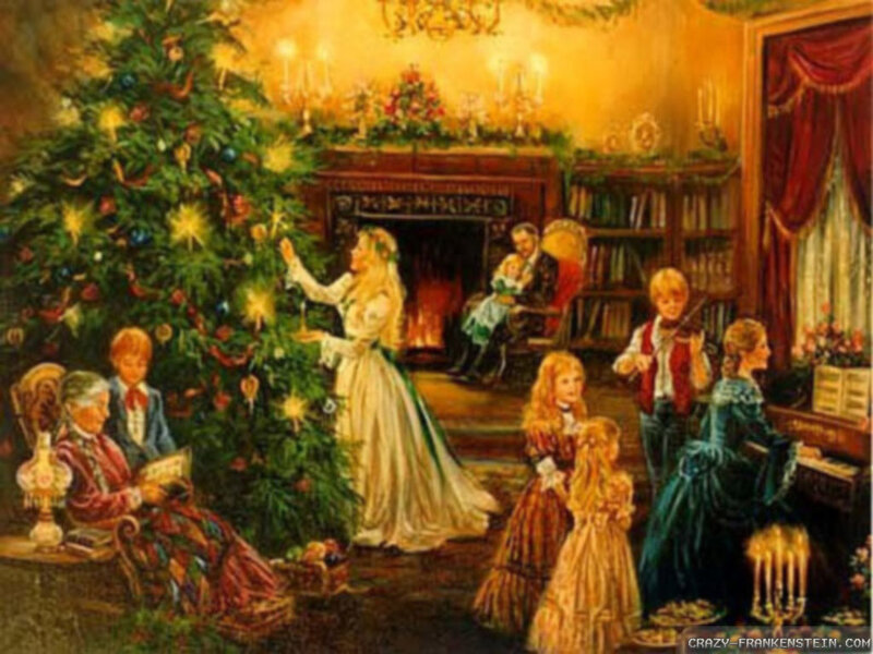 Family Decorating Christmas Tree — Green