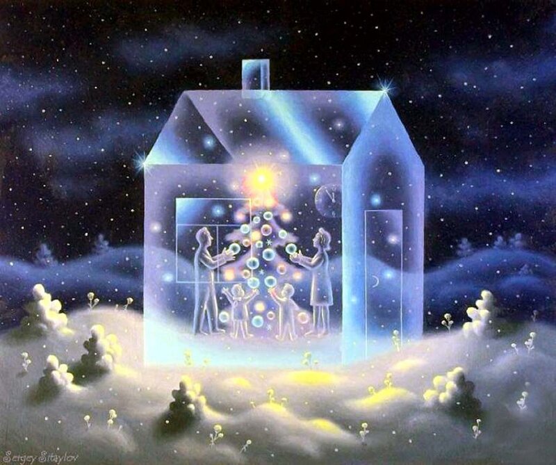Family Decorating Tree — Blue
