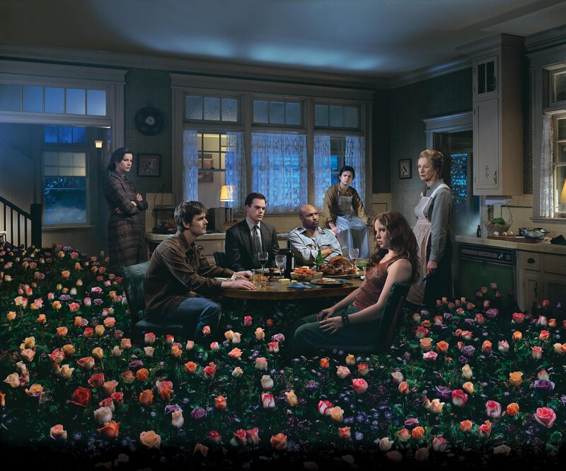 Family dinner with flowers