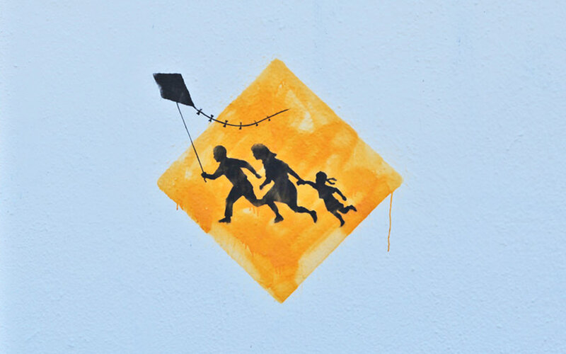 Family flying kite art
