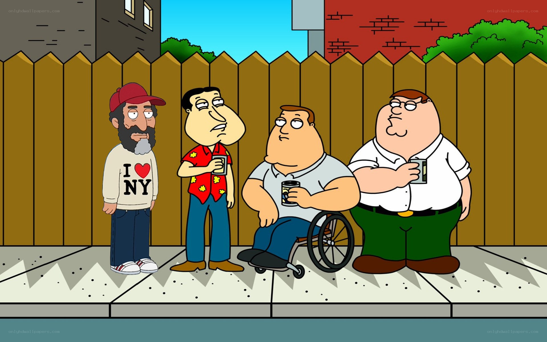 Family Guy characters on sidewalk