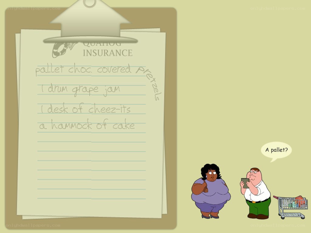 Family Guy grocery list