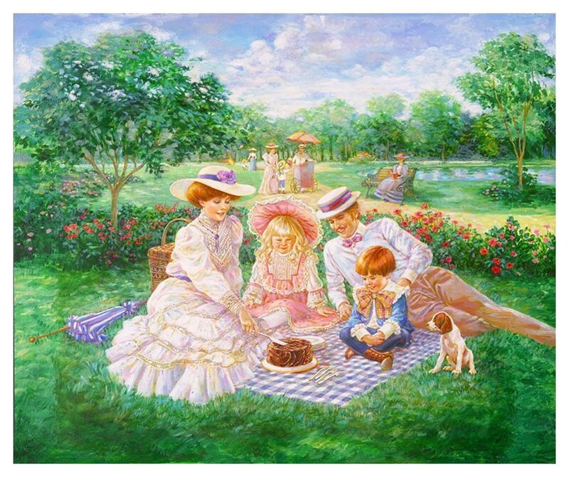 Family Having Picnic — Green, Serene