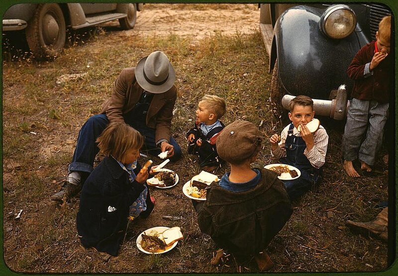 Family having picnic outdoors