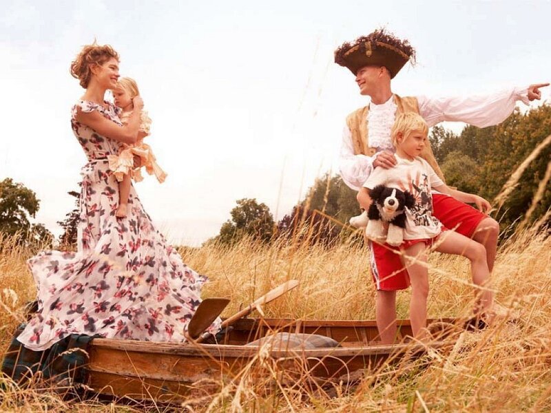 Family in a boat field