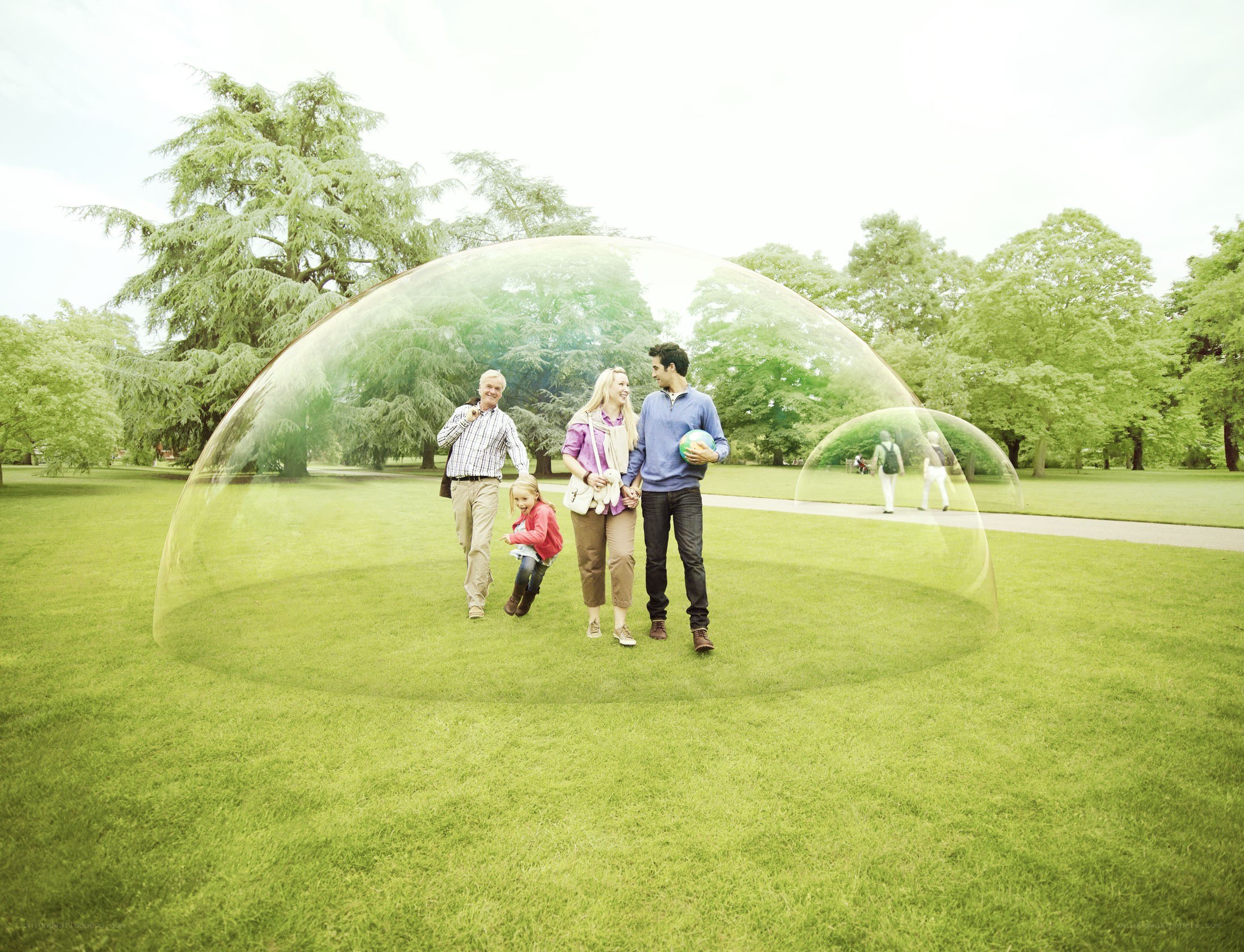 Family in a bubble dome