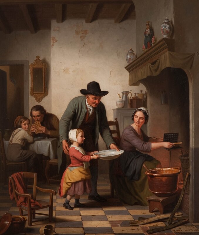 Family in a kitchen scene